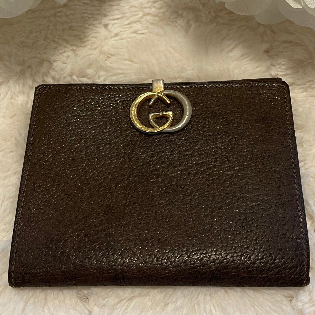 Vintage Gucci Brown Leather Bifold Wallet Euc